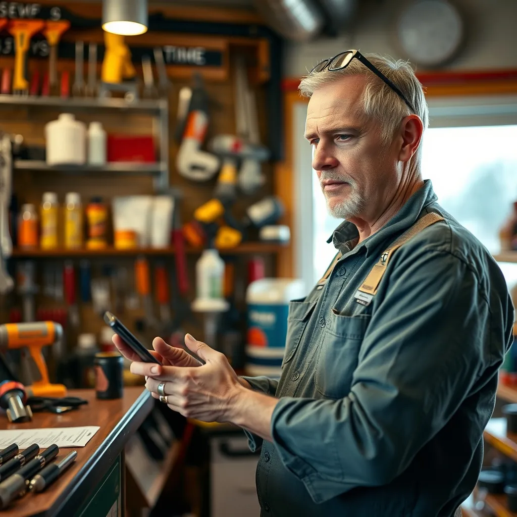 Small business owner checking his website on a smartphone