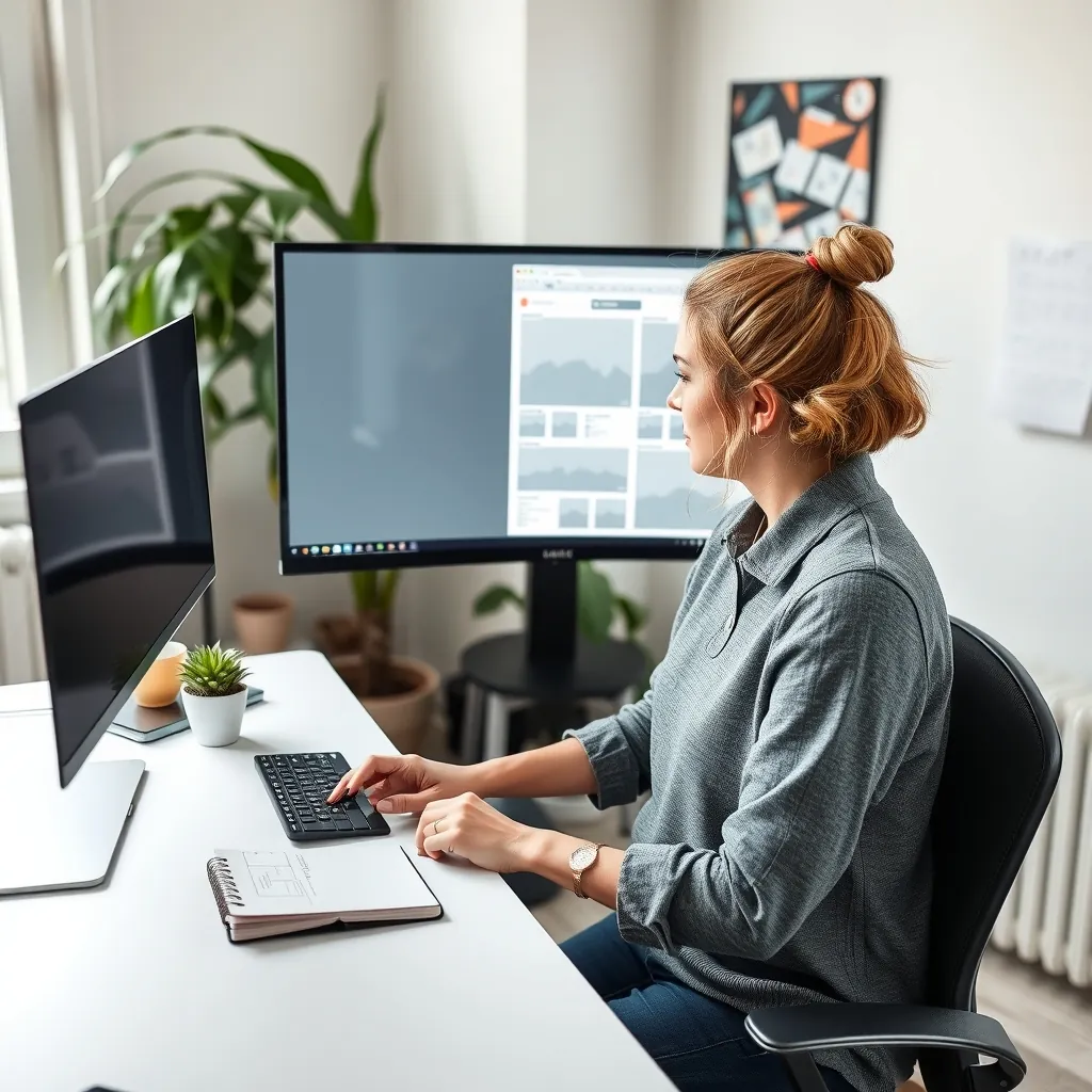 Web designer planning a website wireframe at a studio desk