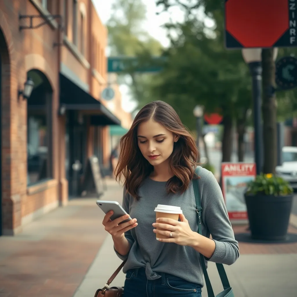 A customer comparing nearby Louisville businesses on her phone