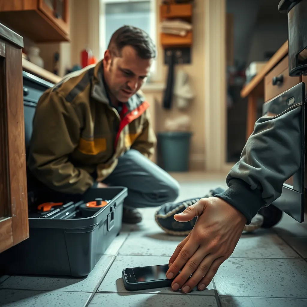 A local service professional noticing an incoming customer call while working